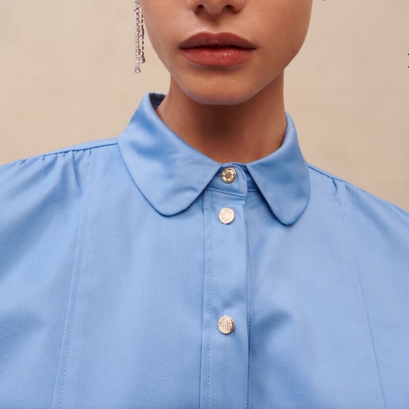 Maje Cinema Cropped Blue Button Down Shirt - Picture 6 of 17